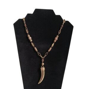 New York & Co. Gold Toned Metal Beaded Long Length Tusk Horn Pendant Necklace